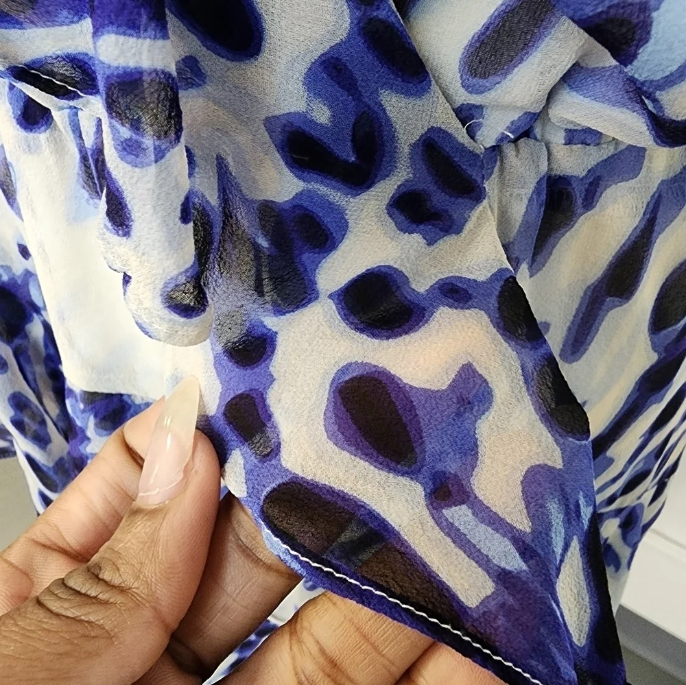 BCBGMaxAzria White and Blue Printed Mini Dress - Picture 13 of 16